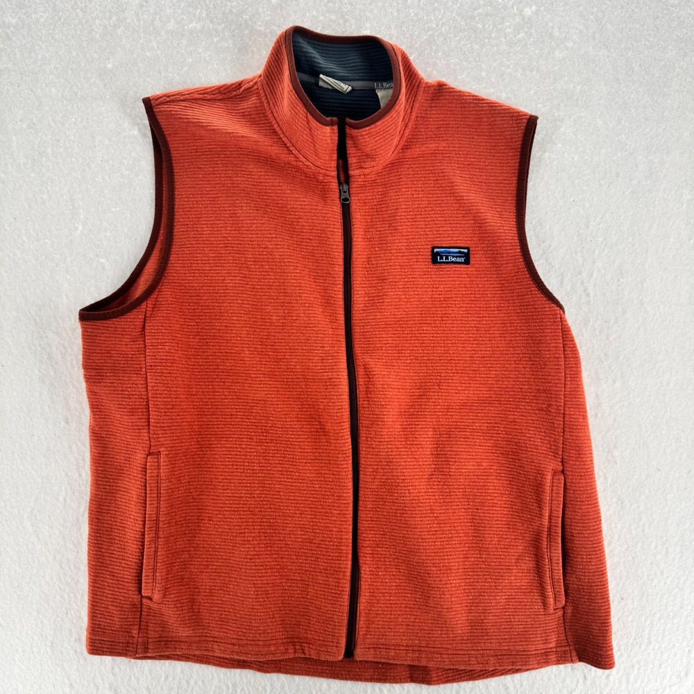 L.L. Bean - Fleece Vest Ribbed Full Zip 521644 - Orange - XXL - Mens